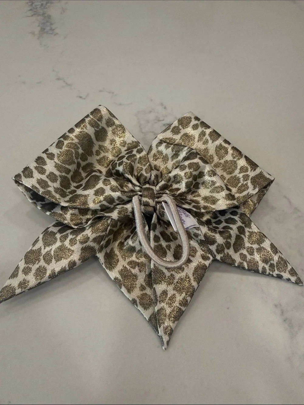 Leopard Print Bows of London Hair Bow with Sparkling Center - Gold and White